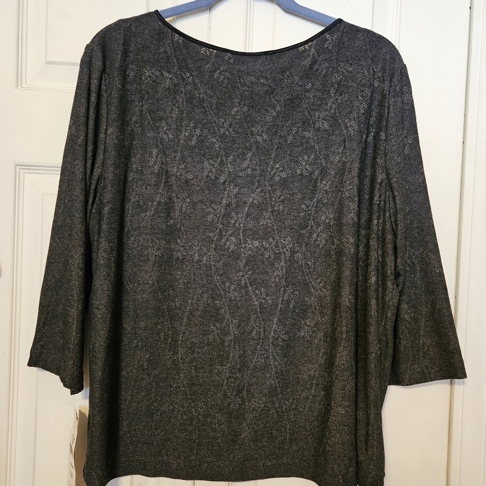#244 Vintage- Maggie McNaughton- Black Lace Burnout Top- Size: 1X - Picture 2 of 8